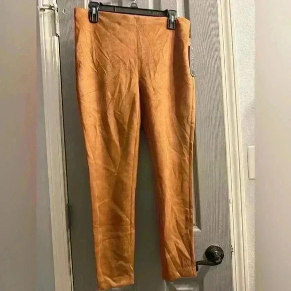 NYCC Women’s Faux Suede elastic waist pull on pants/leggings in caramel size LG - Picture 1 of 6